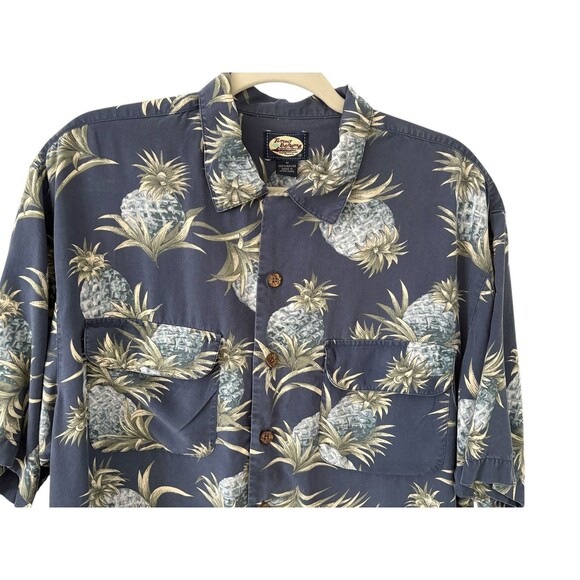 Tommy Bahama Button Down Shirt Men's Med Blue Pineapple 100% Rayon Camp Collar - Picture 2 of 10